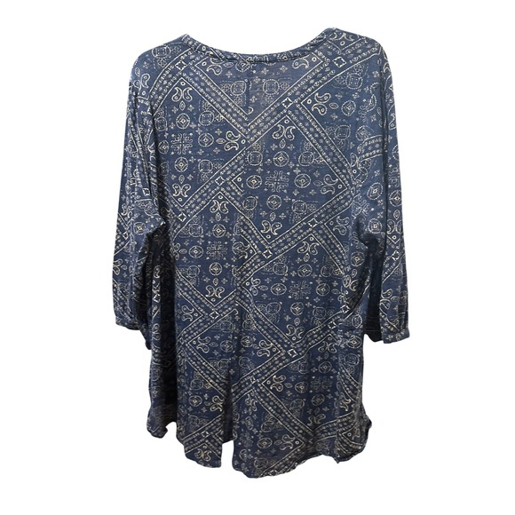 Lucky Brand Womens Plus Size 2X Blue Bandana Print Henley Tunic Top - Picture 2 of 7
